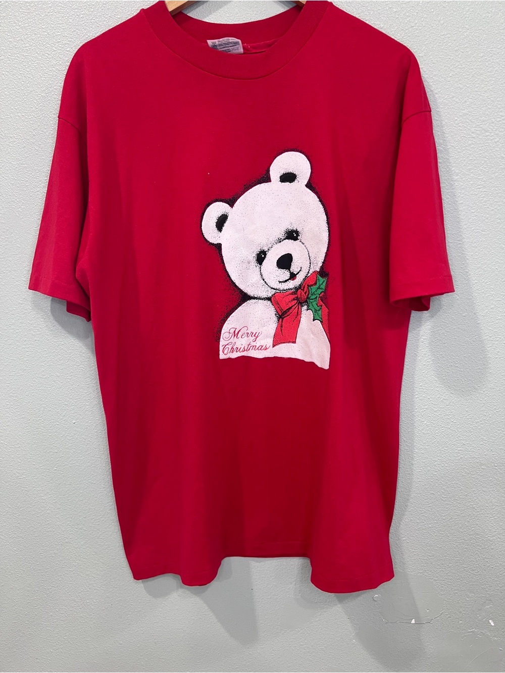 Vintage Hanes Christmas Teddy Bear T Shirt XL Single Stitch USA Made 80s 90s